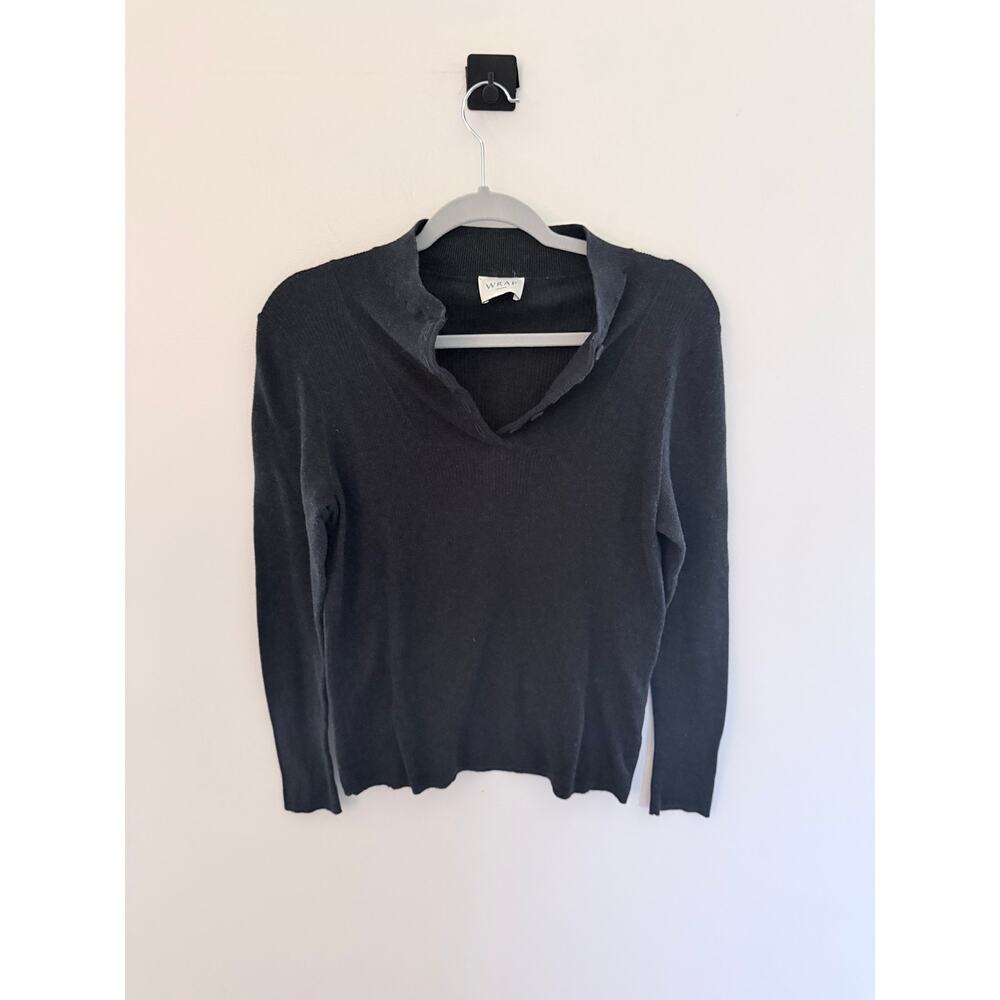 Wrap London Dark Gray Long Sleeve Button Rib-Knit Shirt-Size 12